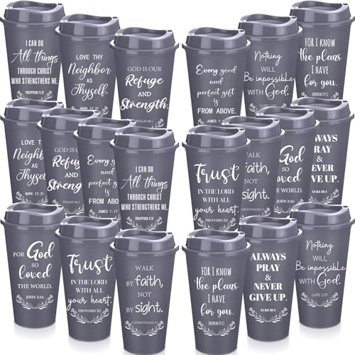 Skylety 20 Pack Christian Gifts Bulk 16oz Bible Verse Tumbler with Lids - color: Gray