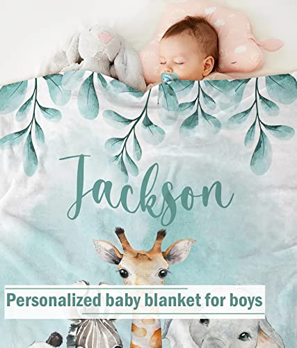 Personalized Baby Blanket for Boys, Custom Baby Blanket with Name Super Soft Personalized Name Blankets for Kids, Custom Animals Blankets for Infant Toddler, Babys Gifts for Birthday - color: Leaves and Forest Animals