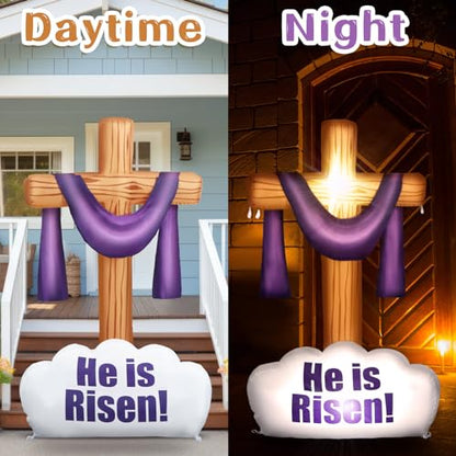 Foilswirl 3.6 ft Easter Inflatable Decoration LED He is Risen Cross Yard Sign Easter Christian Inspirational Blow up Lighted Decor for Indoor Outdoor Home Garden Holiday Lawn Party