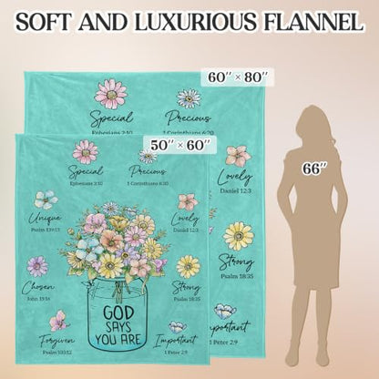 Christian Gifts for Women, Aqua Christian Blanket with Flowers 80''x 60'' - color: Aqua, size: 80"x60"