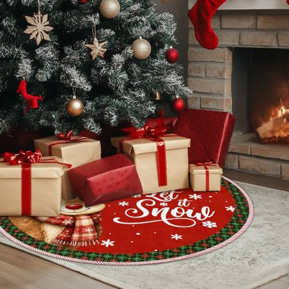 Red Reindeer Christmas Tree Skirt, Let It Snow Xmas Tree Skirt 519XW-TS - color: Deer-1