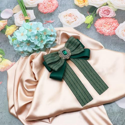 Womens Bow Tie Adjustable Rhinestone Bowtie for Women Ladies Girls Pre-tied Womens Tie for Shirt Suit Uniform - color: Green-brooch