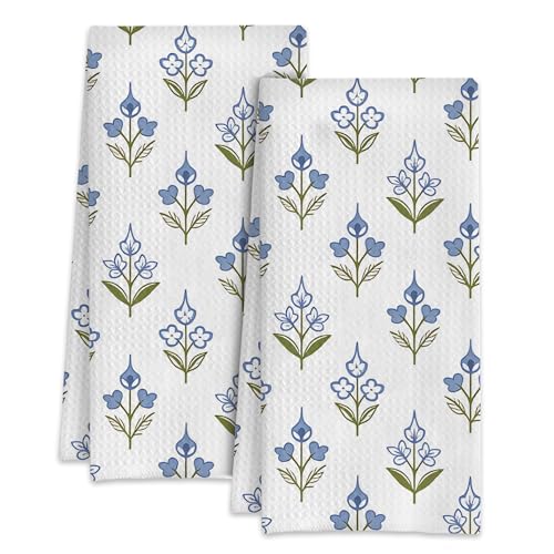 Navy Blue Floral Kitchen Dish Towels,Farmhouse Hand Towels 16x24 Inch Decorative Absorbent Dish Cloth for Cooking Baking Cleaning Bathroom Decor Set of 2 - color: Navy Blue Floral