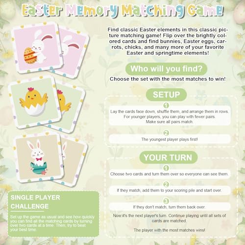 Tinlade 46 Pcs Easter Memory Matching Game with Metal Tin Religious Bunny Egg Card Concentration Memory Games Card for Easter Basket Stuffers Party Family Games Spring Carnival Prizes