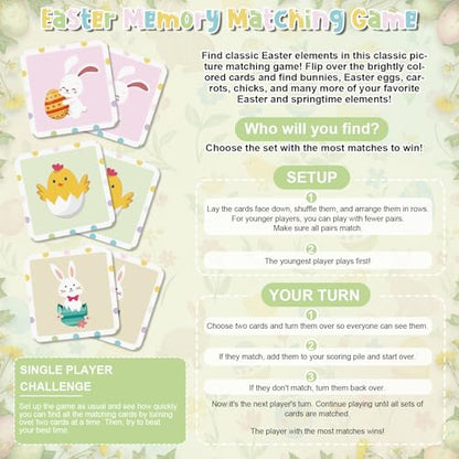 Tinlade 46 Pcs Easter Memory Matching Game with Metal Tin Religious Bunny Egg Card Concentration Memory Games Card for Easter Basket Stuffers Party Family Games Spring Carnival Prizes