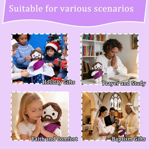 Jesus Plush Doll Jesus Stuffed Bible Doll Christian Plushie Gifts for Easter Christmas Church Religious Gifts for Kids Adults(Purple) - color: Purple
