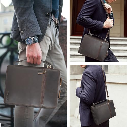 Polare Full Grain Cowhide Leather Bible Cover Church Bag Bible Protective Book Holder Carrying Case Folder Organizer Portfolio (Dark Brown with Shoulder Strap) - style: Dark Brown with Shoulder Strap