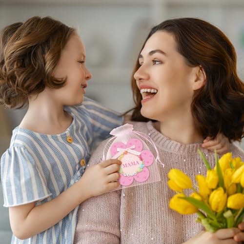BeYumi Mom Bracelet Craft Kit - 24 Pack Mother's Day Mama Letter Heart Beads Bracelets with Flower Gift Cards and Bags DIY Thankful Craft Kit to Mothers School Classroom Family Party Fun Activities - style: MAMA