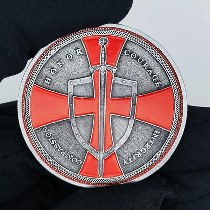 Christian Warrior Challenge Coin - The Knight Templar Coin Red Cross Religious Collection Coin