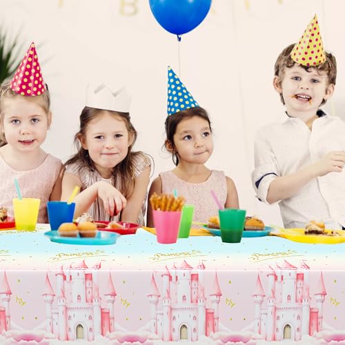 3Pcs Princess Party Tablecloths, Disposable Pink Castle Plastic Table Cover - color: Princess