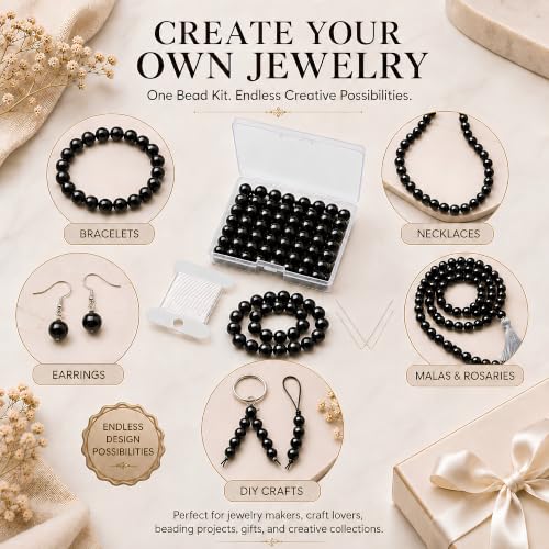 Cherry Tree Collection 100PCS 6mm Black Agate Round Bead Craft Kit - color: black agate, size: 6mm