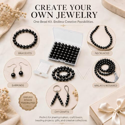 Cherry Tree Collection 100PCS 6mm Black Agate Round Bead Craft Kit - color: black agate, size: 6mm