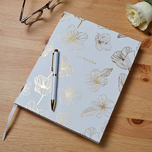 WORLD TRAVELER Large Lined Journal Notebook 256 Ruled White & Ivory Pages - color: Gold Flower