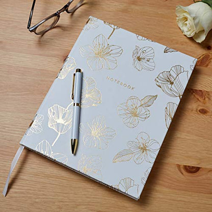 WORLD TRAVELER Large Lined Journal Notebook 256 Ruled White & Ivory Pages - color: Gold Flower