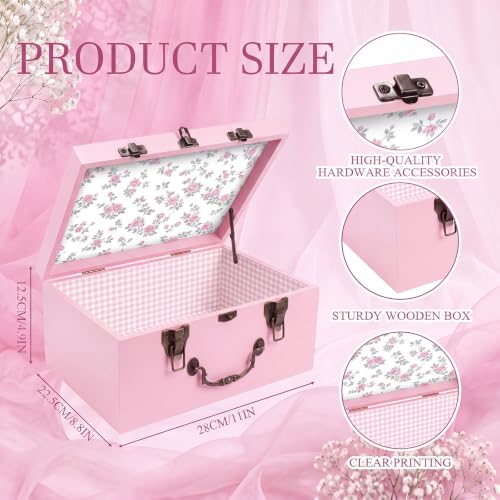 SiliFine Pink Keepsake Box for Baby, Wooden Memory Storage for Newborns