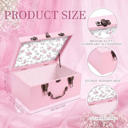 SiliFine Pink Keepsake Box for Baby, Wooden Memory Storage for Newborns