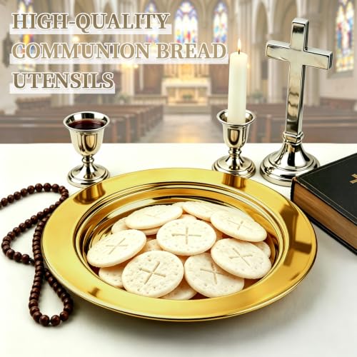 Communion Bread Tray for Churches, Round Stainless Steel Bread Plate for Wafers, Church Supplies Serving Tray for Communion and Altar Service, 1Pcs Gold Base Bread Tray - color: Gold
