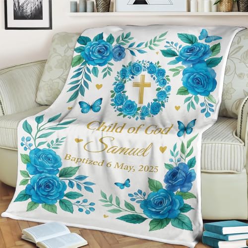 Baby Blanket Name Personalized, Personalized Baptism Blanket for Baby Boy Or Girl Custom Name Cross Throw Child of God Christening Gift with Date Keepsake, Baptism Blankets - color: #Ver2