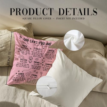 Christian Throw Pillow Covers 18X18,God says You are Loved,Fearless，Joyful，Blessed，Strong Jesus Doodle Throw Pillow Covers,Christian Housewarming Gifts,Inspirational Gifts for Women（Pink） - color: 01 Christian Pink