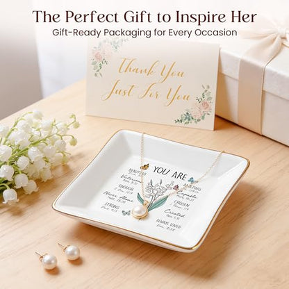 PUDDING CABIN Birthday Gifts for Women, Lily of the Valley Scripture Christian Ring Dish - style: Lily of the Valley: Happiness, Humility, Sweetness(May Birth Flower)