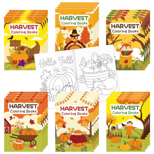 Fall Harvest Coloring Books for Kids 24Pcs Bulk Thanksgiving Mini Coloring Booklet DIY Art Drawing Book with Pumpkin Turkey for Toddlers Autumn Thanksgiving Birthday Party Favors Goodie Bag Filler - style: Harvest