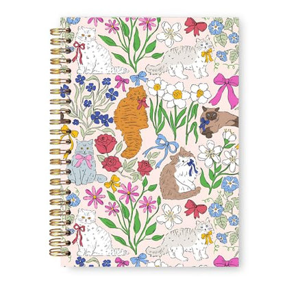 Floral Cat Pattern Spiral Notebook Cat Lover Gift 5.5x8.3 in - color: Floral Cat