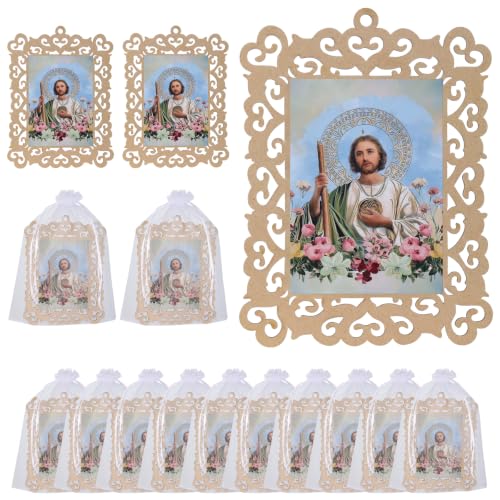 Saint Jude Wooden Picture Frames with Organza Gift Bags Baptism Favors - color: Saint Jude