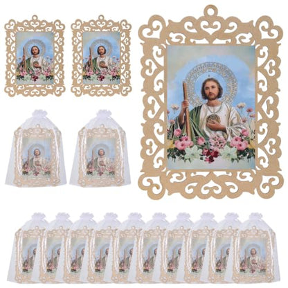 Saint Jude Wooden Picture Frames with Organza Gift Bags Baptism Favors - color: Saint Jude