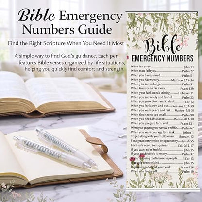 25 Pack Christian Gifts for Women Men, Bible Verse Pens Bulk, Religious Gifts, Bible Emergency Numbers Pens for Church, Sunday School Study, VBS, Women Ministry - style: Emergency Numbers