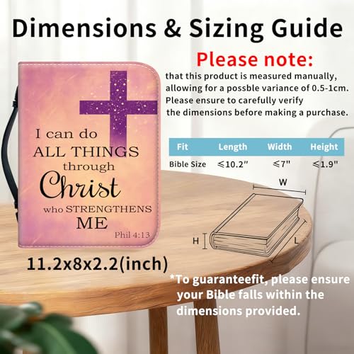 Bible Cover for Women Large PU Leather Zippered Bible Case with Handle and Christian Biblical 4-13 Design, Christian Bible Bag for Girls & Women, Cover Fits Standard 9.5"x7.5"x2.3" Bible - color: Christian Biblical 4-13