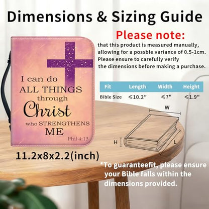 Bible Cover for Women Large PU Leather Zippered Bible Case with Handle and Christian Biblical 4-13 Design, Christian Bible Bag for Girls & Women, Cover Fits Standard 9.5"x7.5"x2.3" Bible - color: Christian Biblical 4-13