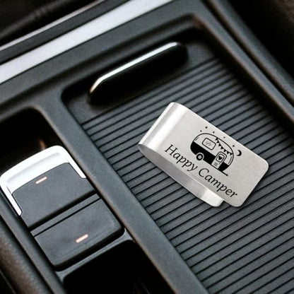 Happy Camper Visor Clip for Cars Great Gifts for Travel Enthusiasts - color: silver 8