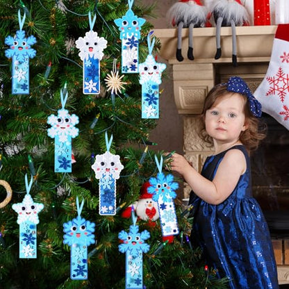 Funrous 48 Sets Crafts Kit Paper Crafts DIY Make Your Own Hanging Ornaments with Pompoms Diamond Stickers for Holiday Classroom Activities Party Favors, Bookmark - style: Bookmark