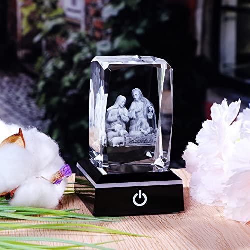 YWHL 3D Crystal Nativity Scene Figurines with Colorful Base Laser Engraved Holy Family Statues for Religious Gifts for Women Men on Christmas Christian Catholic Church Collectible Keepsakes - color: Nativity Set