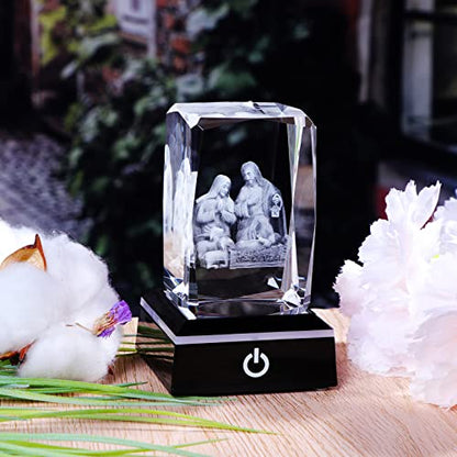 YWHL 3D Crystal Nativity Scene Figurines with Colorful Base Laser Engraved Holy Family Statues for Religious Gifts for Women Men on Christmas Christian Catholic Church Collectible Keepsakes - color: Nativity Set