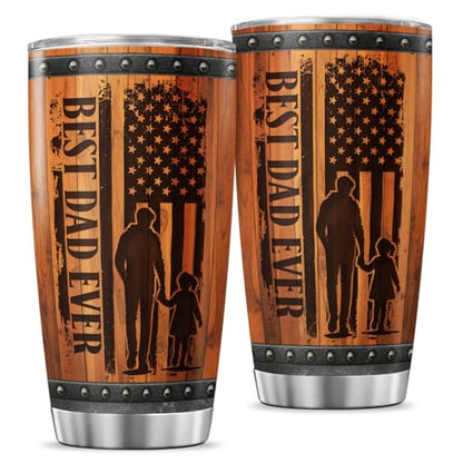 Best Dad Ever American Travel Mug, 20oz Stainless Steel Tumbler with Rustic Wood Design, Vacuum Insulated Gift Cup for Father, Ideal for Birthday, Christmas, Father's Day, Outdoor Use - color: Patriotic Dad