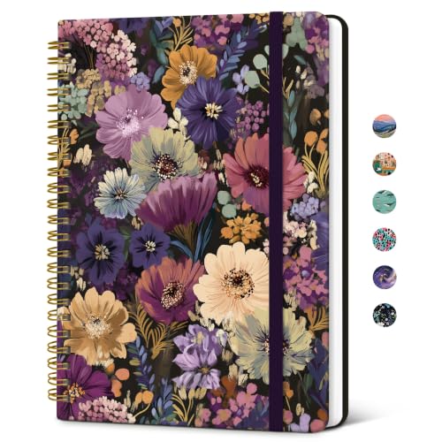 Taja Lined Spiral Journal Notebook for Women, Pretty College Ruled Notebook for Work & Note Taking, A5 Hardcover Journal for Writing, Cute Aesthetic 140 Pages, Midnight Bloom - color: A-Midnight Bloom