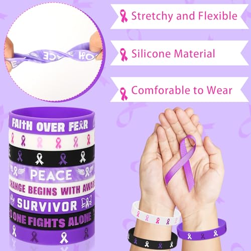 JUNEBRUSHS 42pcs Purple Ribbon Awareness Accessories Silicone Bracelets - style: Purple Ribbon Awareness Style