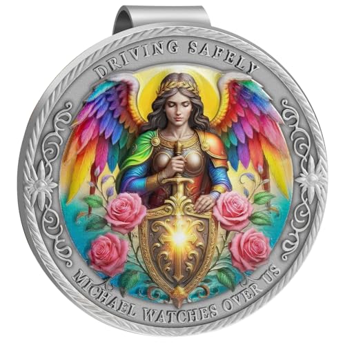 St Michael Visor Clip, Guardian Angel for Car Visor Clip, Car Accessories Religious Christian Safety Gift for New Driver Family Friend (Silver)