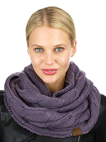 C.C Women's Winter Cable Knit Sherpa Lined Warm Infinity Pullover Scarf - color: Violet