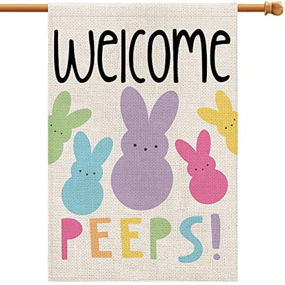 Welcome Easter House Flag Double Sided Vertical 28x40 Inch Bunny Banners Spring Yard Outdoor Farmhouse Decoration DF019-28 - size: 28" X 40"