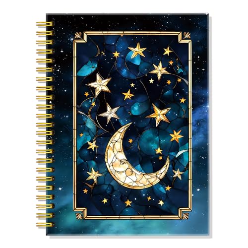 ERHACHAIJIA Stained Glass Moon & Stars Spiral Notebook for Astronomy Lover - color: Starry Sky Blue-yellow
