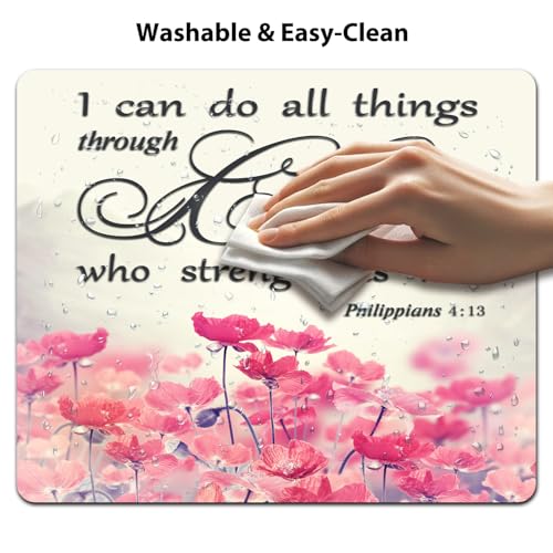 I Can Do All Things Christian Mouse Pad, Pink Lotus Inspirational Desk Mat - color: Cute Colorful Art Rec25