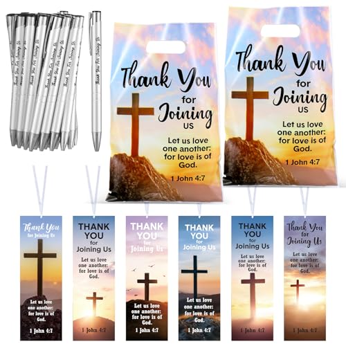 Supervitae 108 Pcs/36 Sets Church Welcome Gift Pockets Bulk Church Visitor Gifts 36 Religious Brochure Bags with Handle 36 Thank You for Joining Us Ballpoint Pen 36 Bookmark for Christian Supplies - style: Thank You for Joining Us