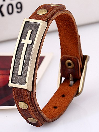 Men Punk Alloy Leather Bracelet Cross Bracelet Bangle Wristband - color: Cross