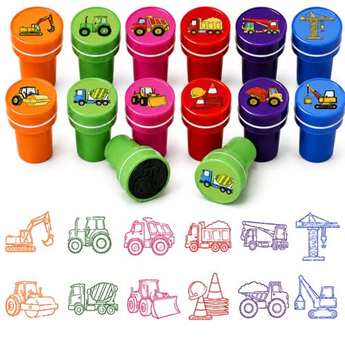 Cinrobiye 24 Pcs Construction Vehicle Stampers Party Favor Set, Cute Building Truck Stamps for Kids Birthday Party, Classroom Rewards, Carnival Prizes, Goody Bag Fillers, Themed Party Supplies - color: Construction Vehicle