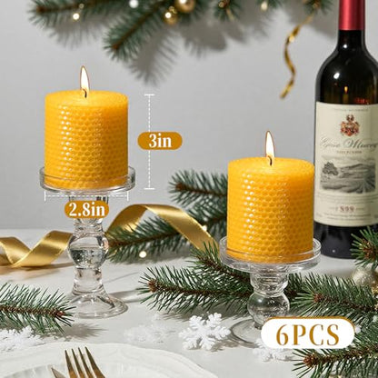Beeswax Pillar Candles,Non-Toxic Honeycomb Bees Wax Candle for Home,Yellow - color: 2.8x3in, size: 6pcs