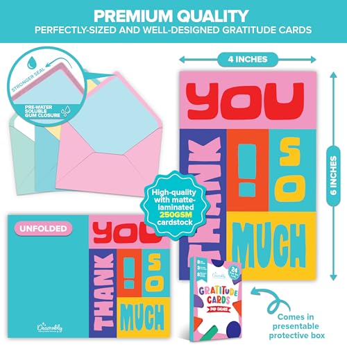 Decorably 24 Pack 6x4in Gratitude Thank You Cards for Teachers