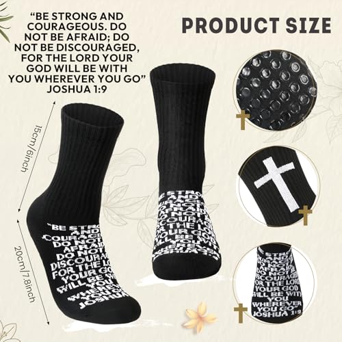 Glitopper Cross Grip Soccer Socks Anti Slip Christian Socks with Bible Verse Religious Grip Sports - color: Black, style: Joshua 1:9