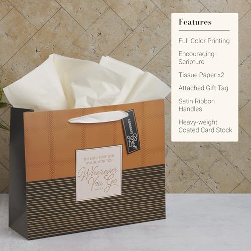 Christian Art Gifts Large Grad Gift Bag with Tissue Paper, Wherever You Go - color: Wherever You Go/Brown & Charcoal, style: Large Landscape